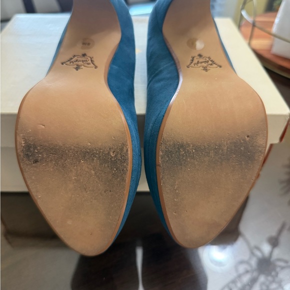 Miss Albright Teal Suede Heels with Floral Accent - Picture 3 of 4